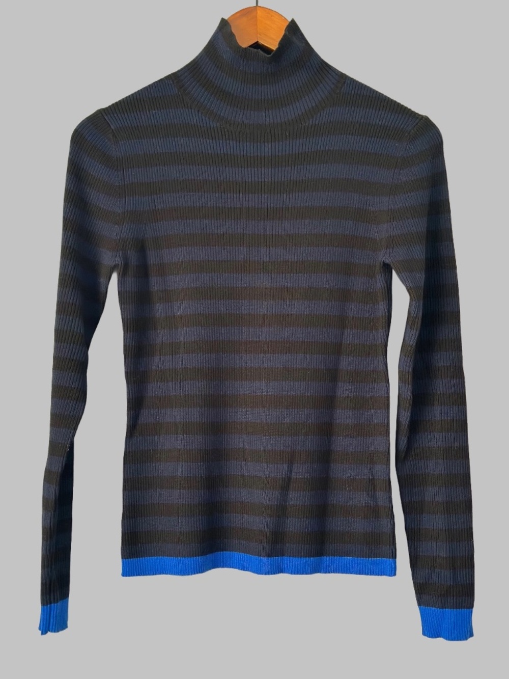 Tory Burch Sport Turtleneck with Black and DARK Blue Stripes & Royal Blue Trim